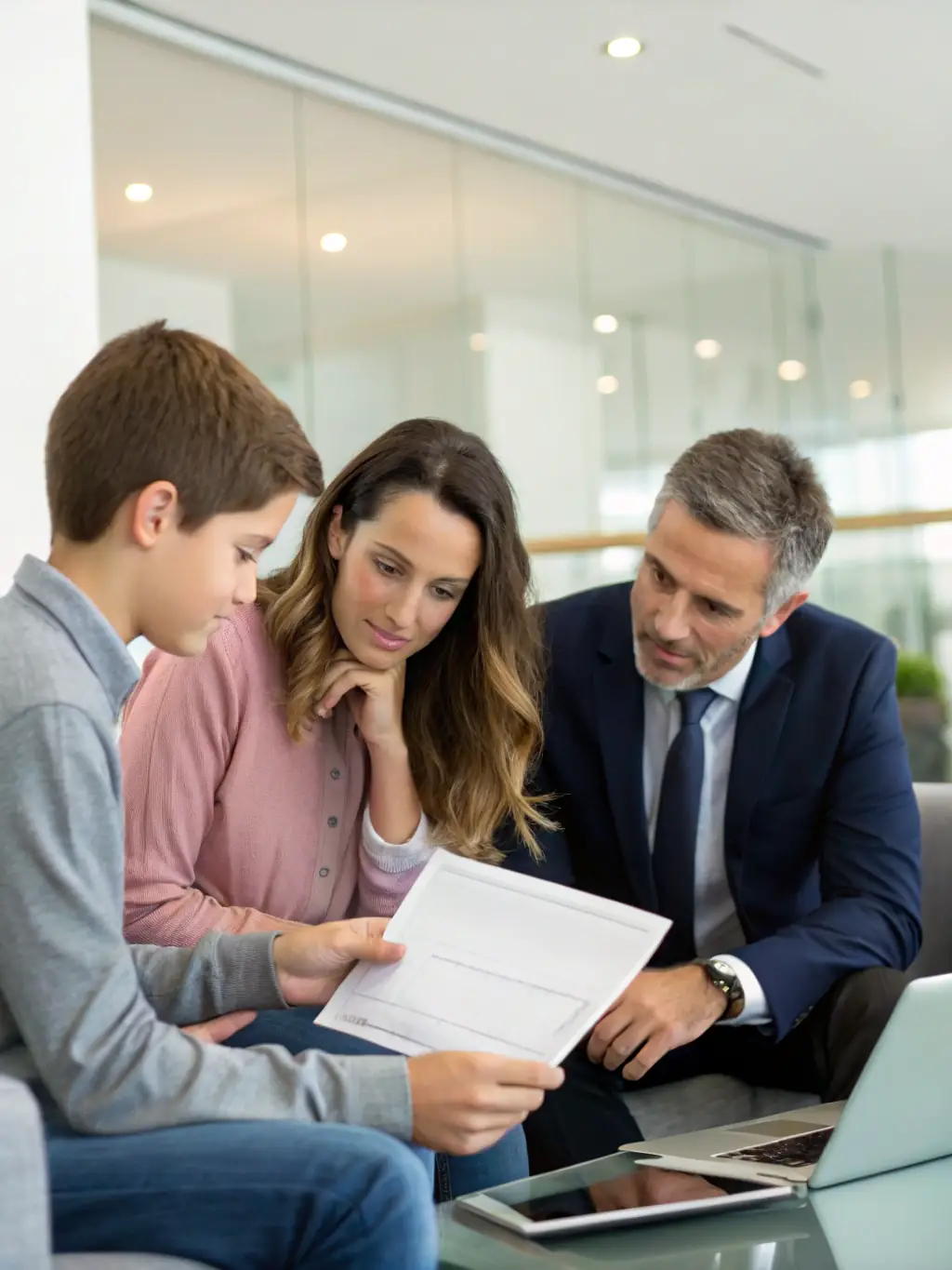 A South African family discussing their financial future with a consultant, highlighting the importance of financial planning for long-term security.